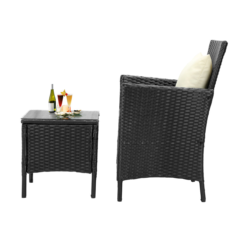 3 Piece Outdoor Patio Furniture Set Chairs and Table Black