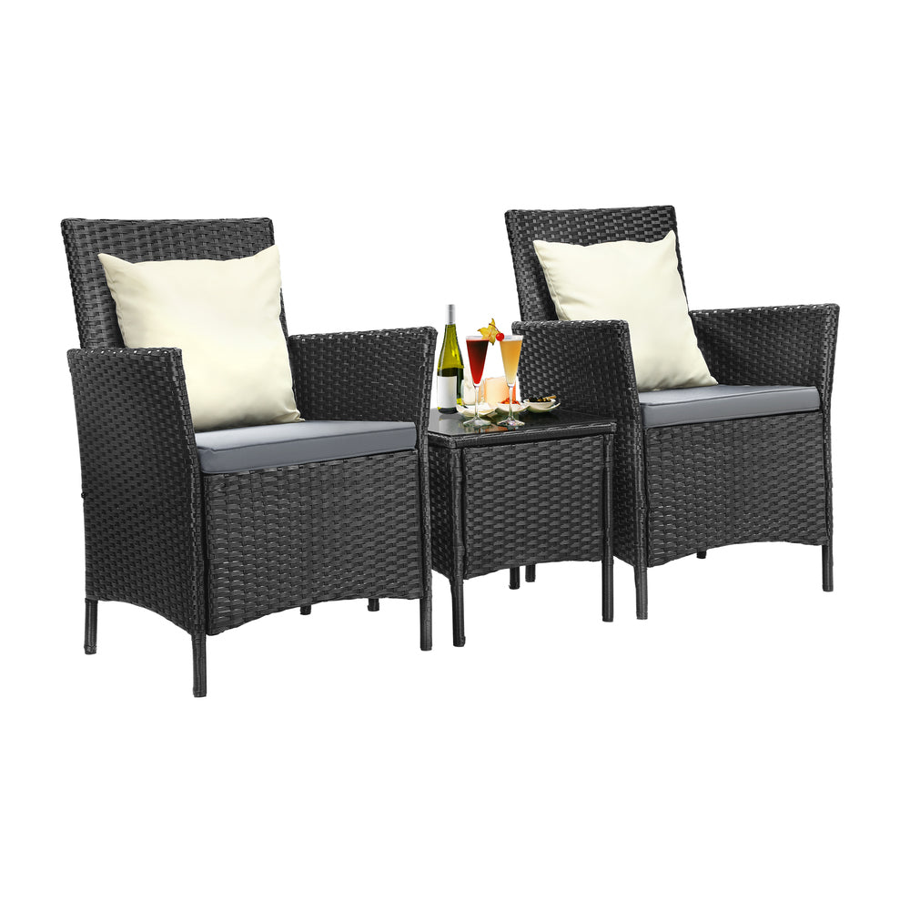 3 Piece Outdoor Patio Furniture Set Chairs and Table Black