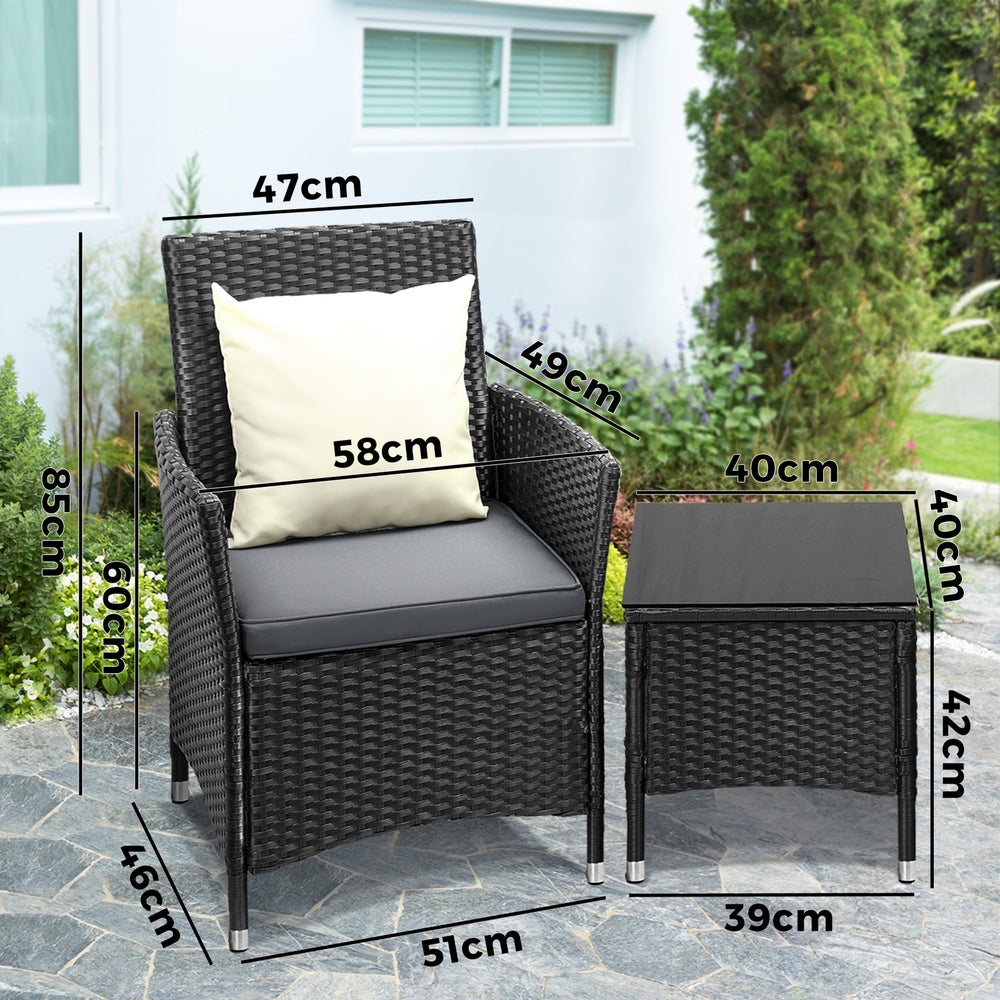 3 Piece Outdoor Patio Furniture Set Chairs and Table Black