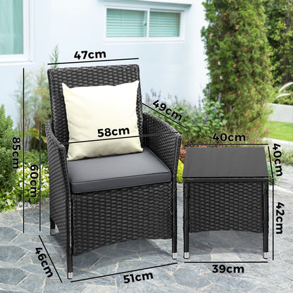 3 Piece Outdoor Patio Furniture Set Chairs and Table Black