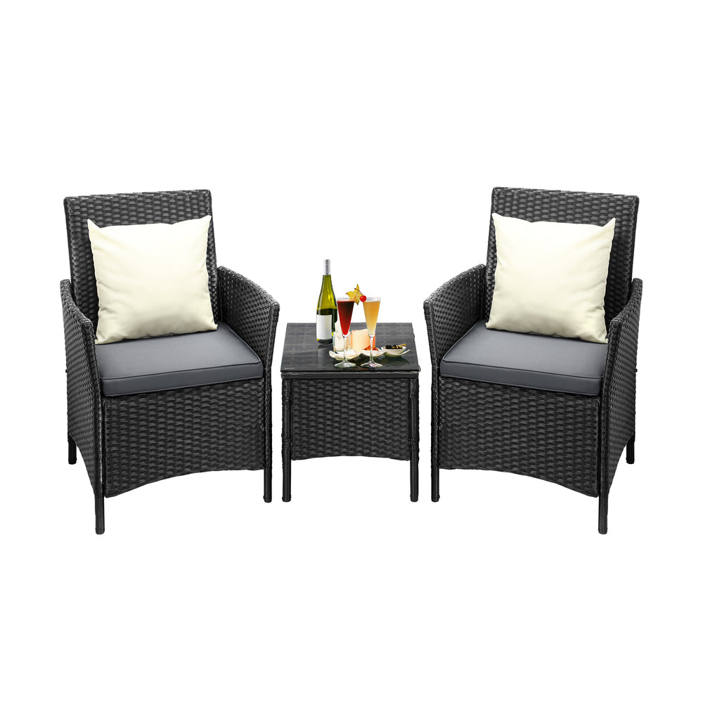 3 Piece Outdoor Patio Furniture Set Chairs and Table Black