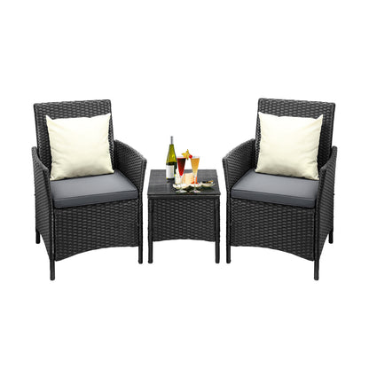 3 Piece Outdoor Patio Furniture Set Chairs and Table Black