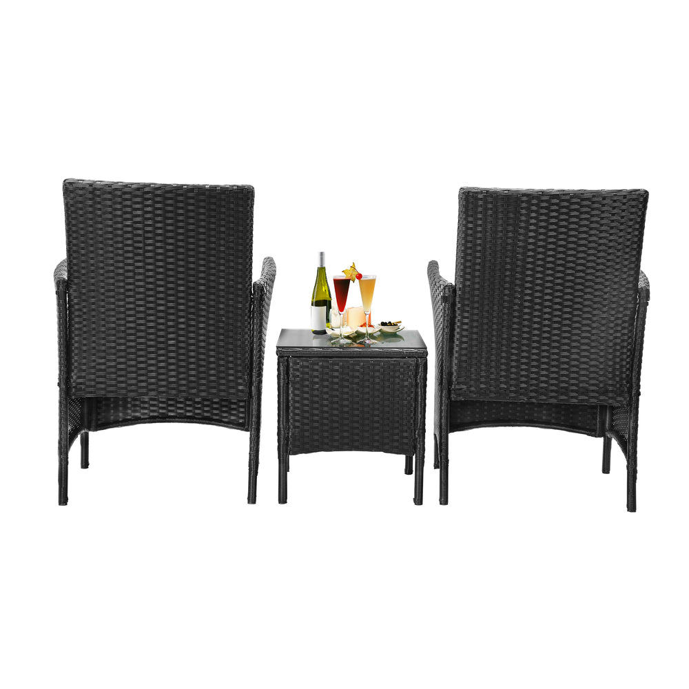 3 Piece Outdoor Patio Furniture Set Chairs and Table Black