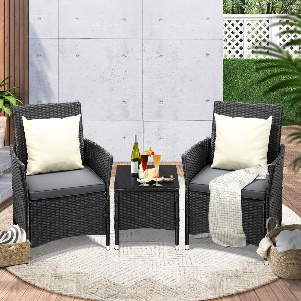 3 Piece Outdoor Patio Furniture Set Chairs and Table Black