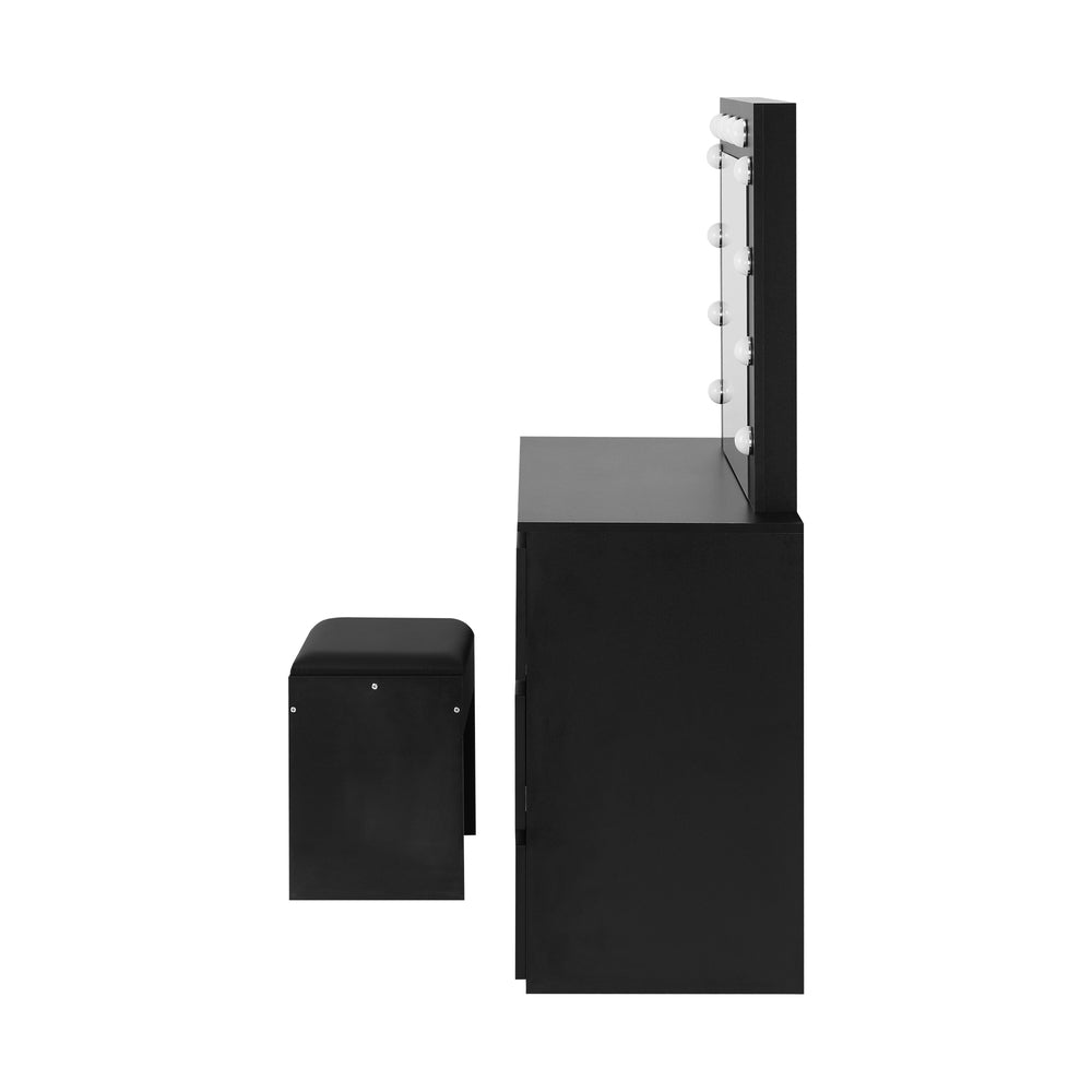 Black Dressing Table Set with Mirror and 12 Bulbs