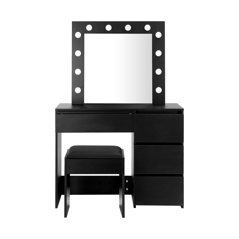 Black Dressing Table Set with Mirror and 12 Bulbs