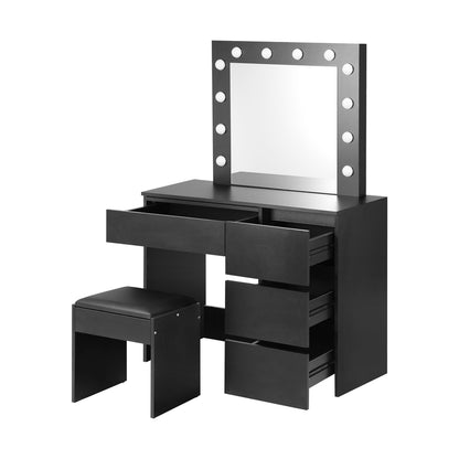 Black Dressing Table Set with Mirror and 12 Bulbs