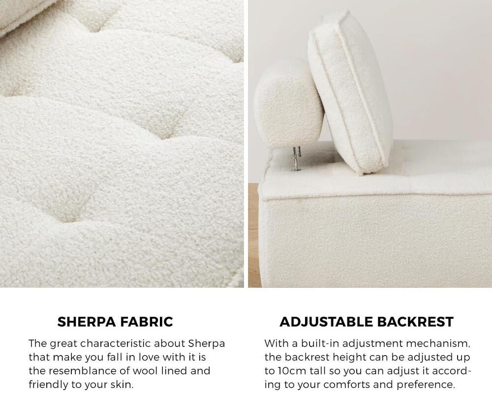 Modular Armless Sofa in White Sherpa