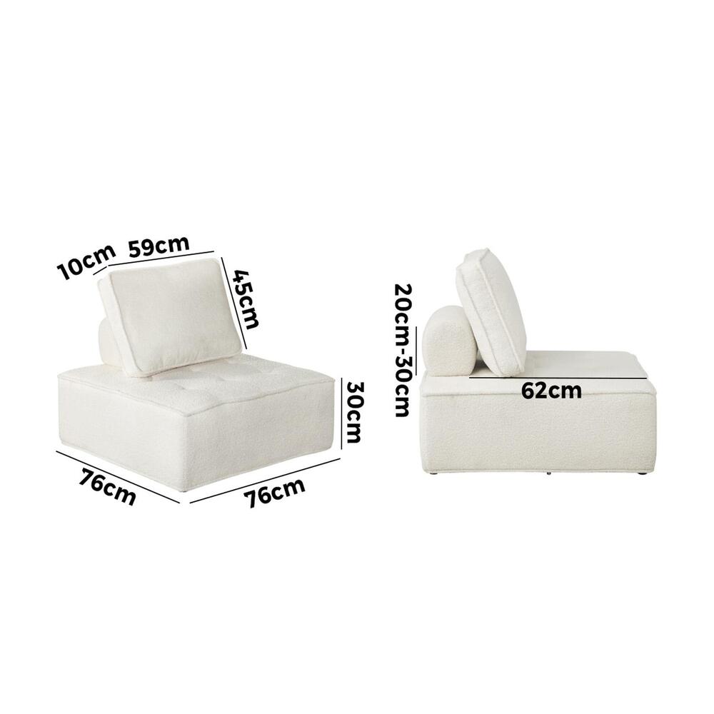 Modular Armless Sofa in White Sherpa