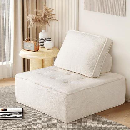 Modular Armless Sofa in White Sherpa