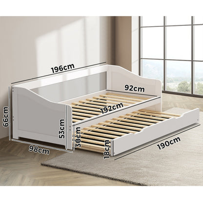 Wooden Single Size Daybed with Trundle Bed Frame