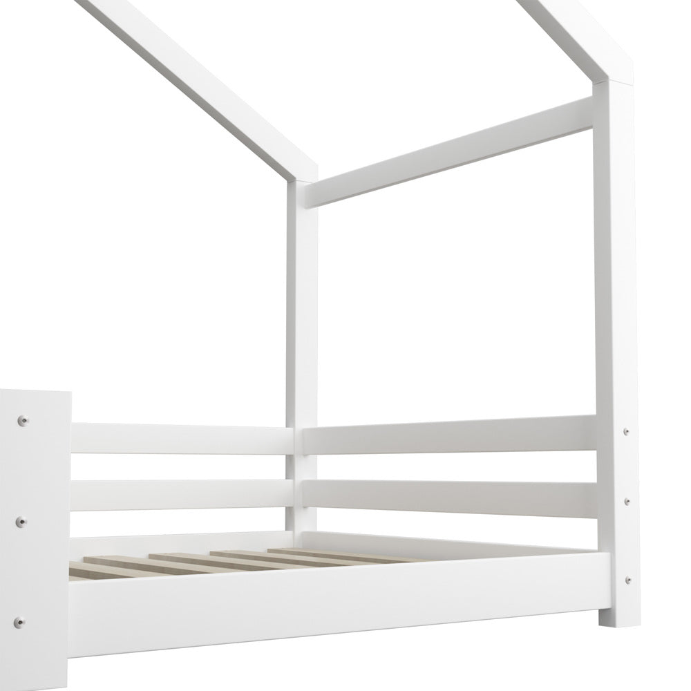 Kids Single Bed Frame Wooden House Style White