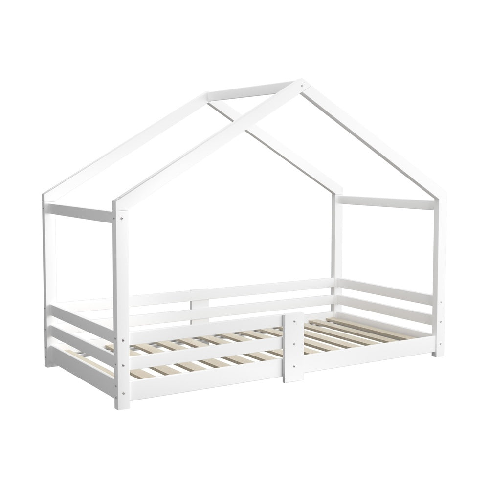 Kids Single Bed Frame Wooden House Style White