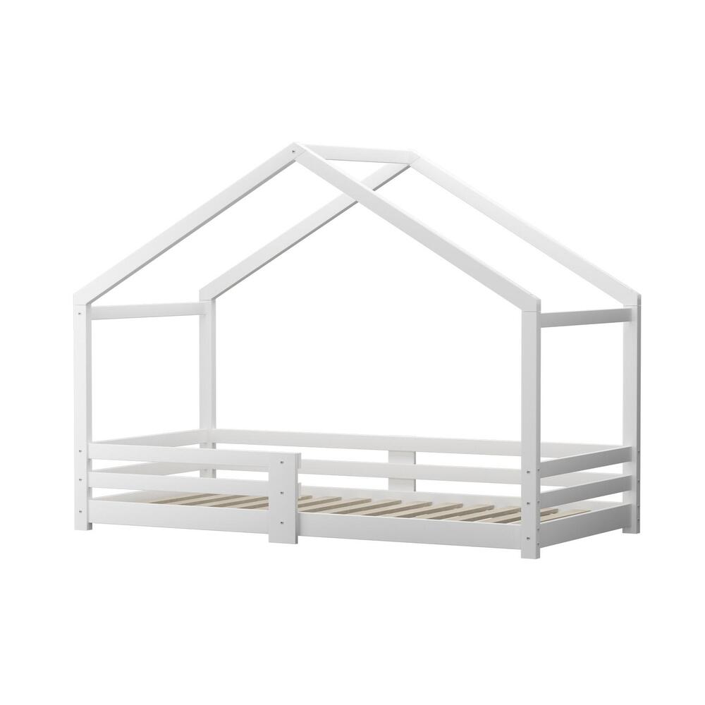 Kids Single Bed Frame Wooden House Style White