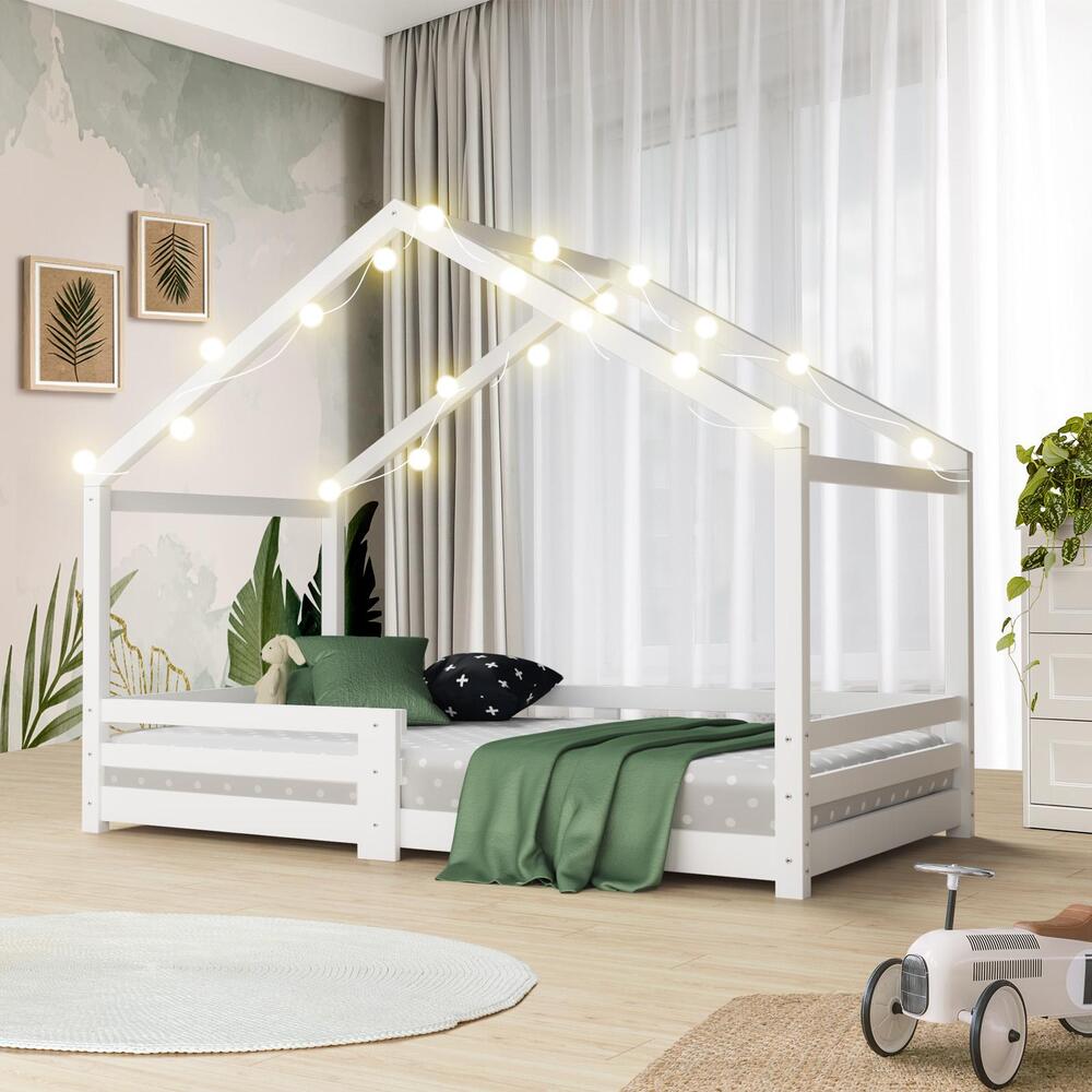 Kids Single Bed Frame Wooden House Style White