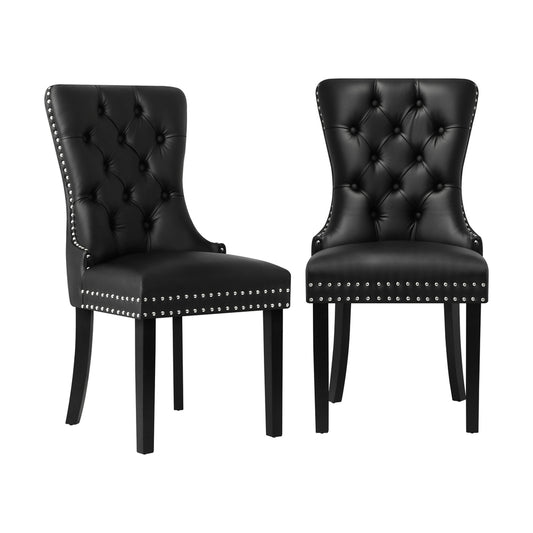 Set of 2 Velvet Dining Chairs French Tufted Black