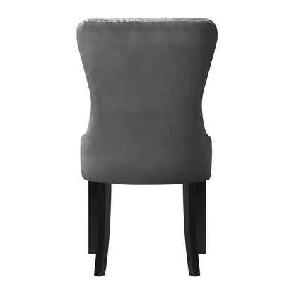 Set of 2 Velvet Dining Chairs French Tufted Grey