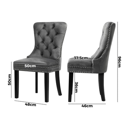 Set of 2 Velvet Dining Chairs French Tufted Grey