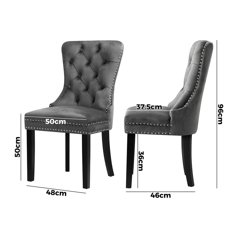 Set of 4 Velvet Tufted Dining Chairs French Provincial Style Grey