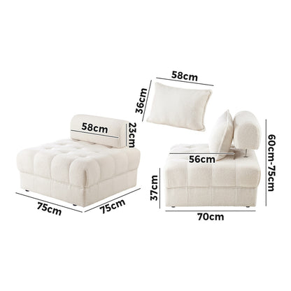2 Seater Boucle Modular Armless Sofa Lounge Chair White