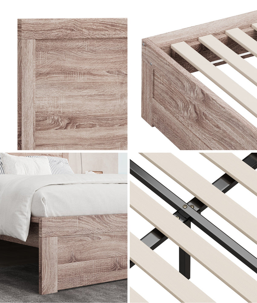 Queen Size Contemporary Wooden Bed Frame Light Oak