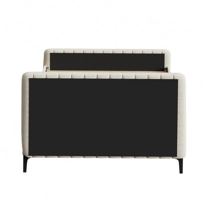 Double Bed Frame Velvet Fabric Beige