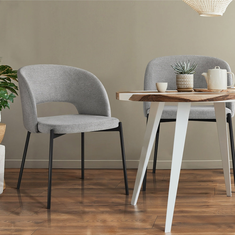 4PCS Armchair Dining Chairs Fabric Grey and Black