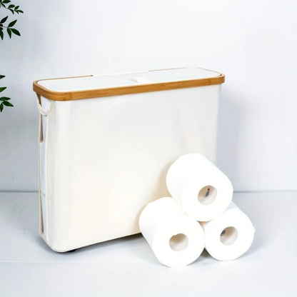 Large Capacity Toilet Rolls Paper Storage Basket with Lid for Bathroom Organizer