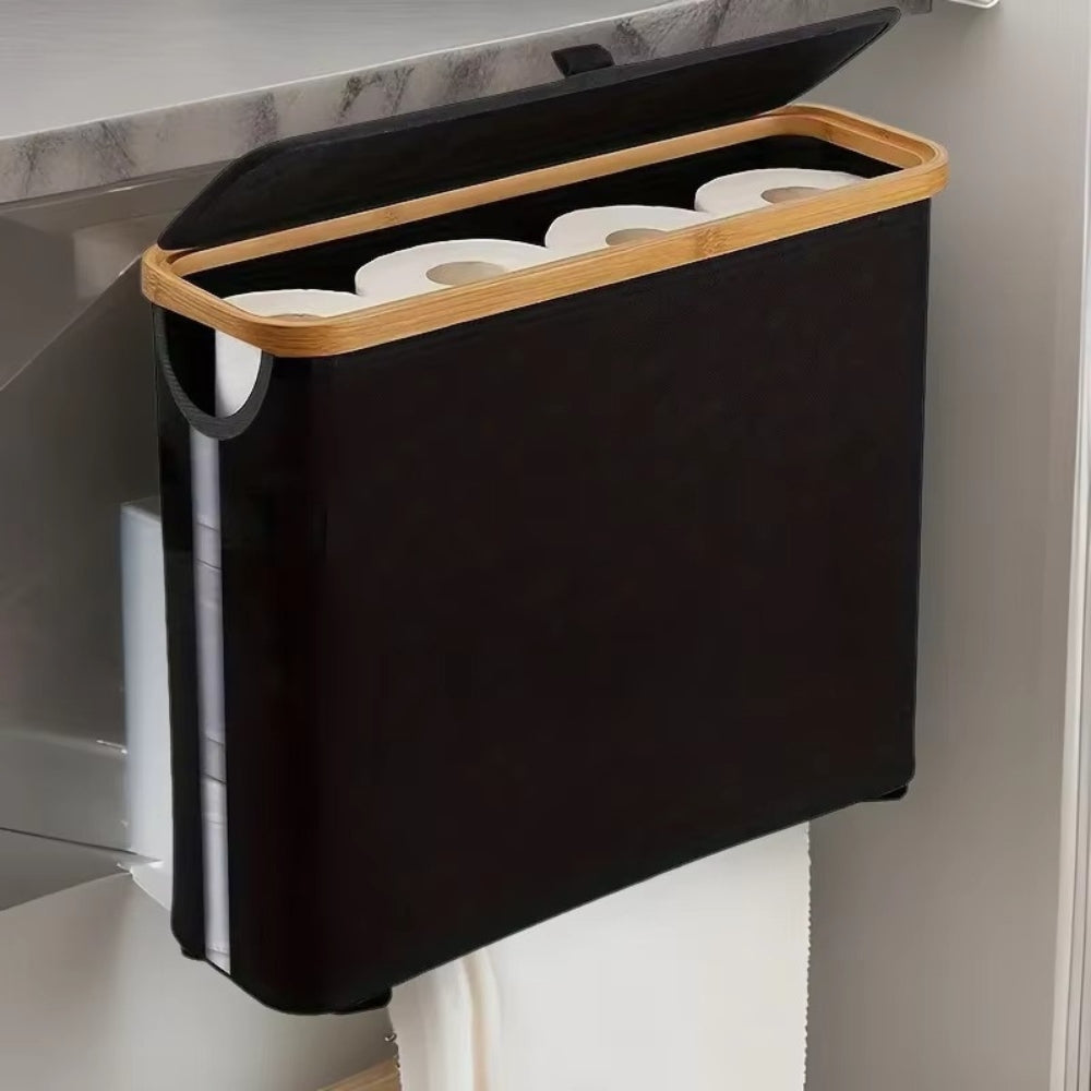 Large Capacity Toilet Rolls Paper Storage Basket with Lid for Bathroom Organizer