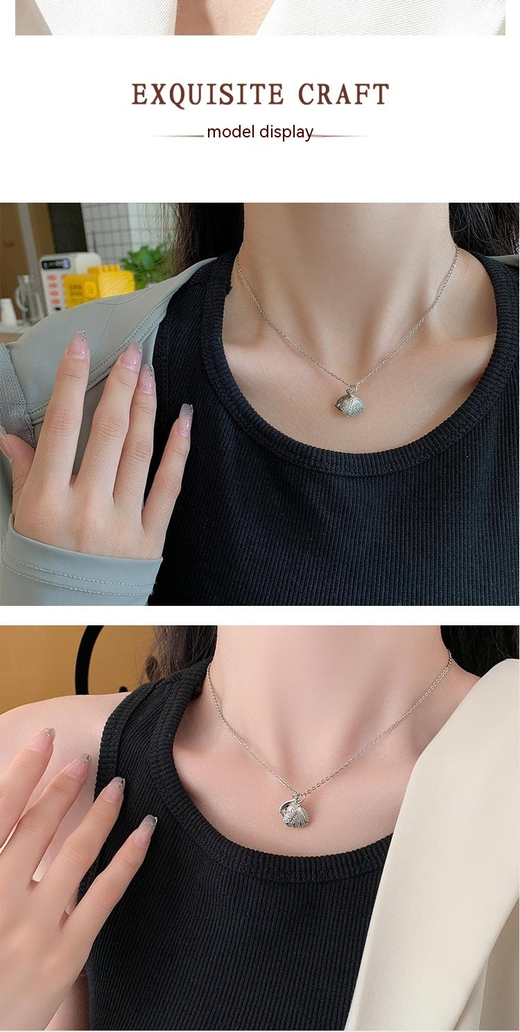 Shell Pearl Pendant Titanium Steel Ornament Necklace Light Luxury Advanced Micro Inlay Rhinestones