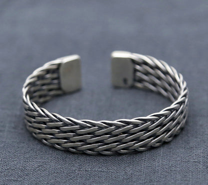 Sterling Silver Ornament Chiang Mai Handmade Silver Retro Hemp Rope Woven Thai Opening Bracelet
