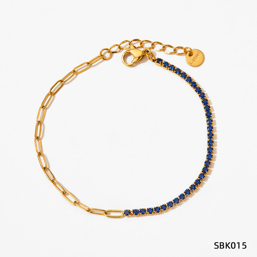 Stainless Steel Zircon Bracelet European And American PVD Vacuum Gold Plated