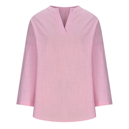 Cotton And Linen Loose Casual Stand Collar Shirt