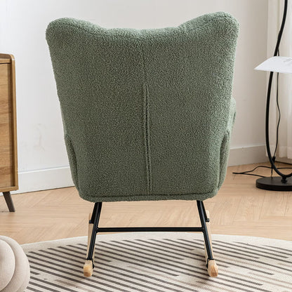 Rocking Chair With Pocket, Soft Teddy Fabric Rocking Chair For Nursery, Comfy Wingback Golider Rocking Chair With Safe Solid Wood Base For Living Room Bedroom Balcony