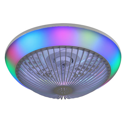 15 Inch RGB Dimmable LED Enclosed Ceiling Fan With Light, Modern Bladeless 6-speed Remote Control Suitable For Bedrooms, Children's Rooms, Parties