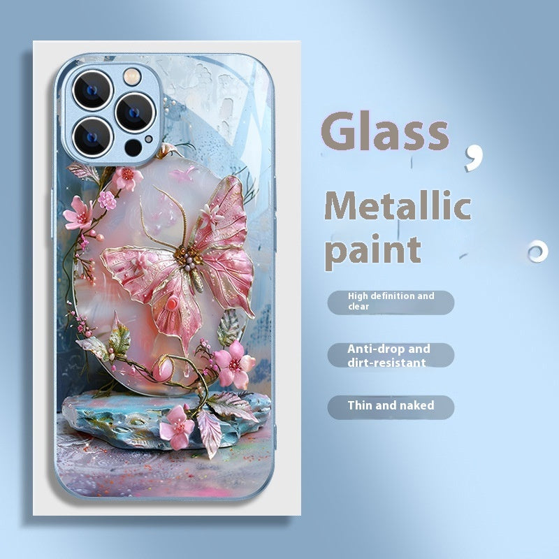 Metallic Paint Glass Stereoscopic Butterfly Phone Case