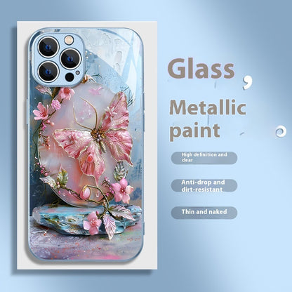 Metallic Paint Glass Stereoscopic Butterfly Phone Case