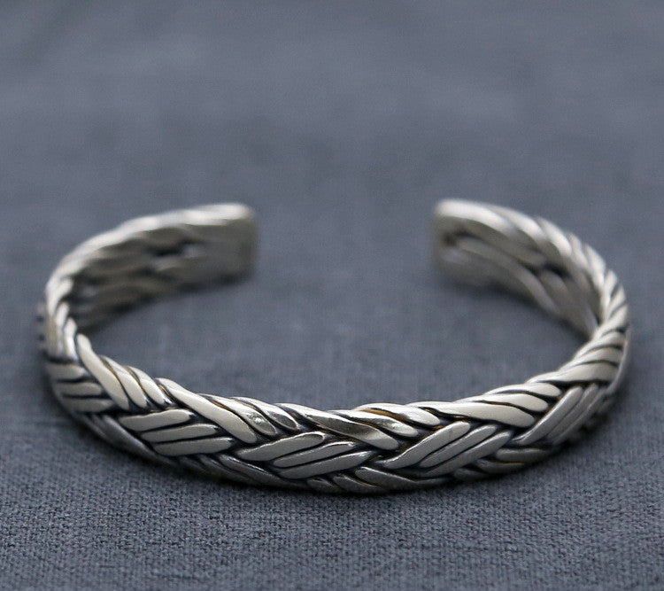 Sterling Silver Ornament Chiang Mai Handmade Silver Retro Hemp Rope Woven Thai Opening Bracelet
