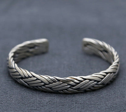 Sterling Silver Ornament Chiang Mai Handmade Silver Retro Hemp Rope Woven Thai Opening Bracelet