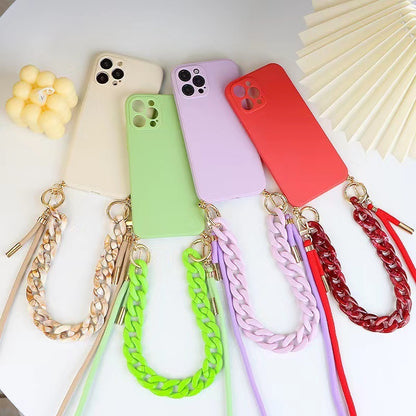 Solid Color Crossbody Rope Suitable For IPhone15promax Phone Case 13 Bracelet 14pro Drop-resistant Soft 1112