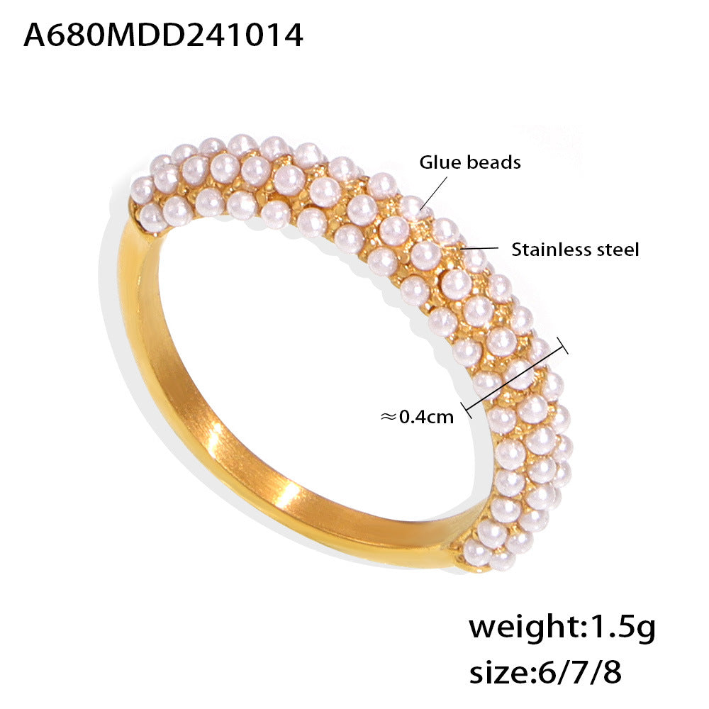 PVD Electroplated 18K Gold Inlaid  Pearl Ring Female