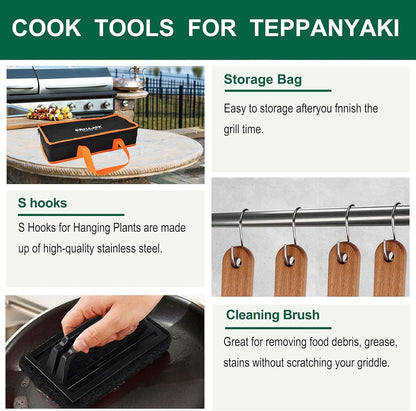 Grilljoy Griddle Accessories Set With Robust Plastic Handle, All-in-One Griddle Tools Kit For Flat Top Grills Teppanyaki Hibachi, Stainless Steel Grill Spatula Kit For Outdoor Camping Grilling