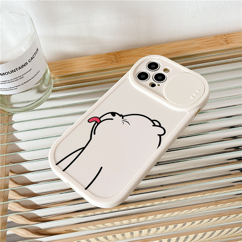 Sliding Window Phone Case Material Suitable Protective Cover Cartoon Painted Tongue-sticking Bear