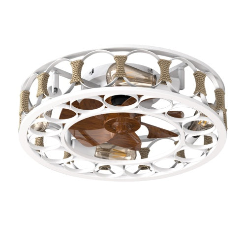 Cage Ceiling Fan With Light Remote Control, Semi-recessed Modern Ceiling Fan, 6 Speed Reversible Blades, 4 LED Bulbs Included