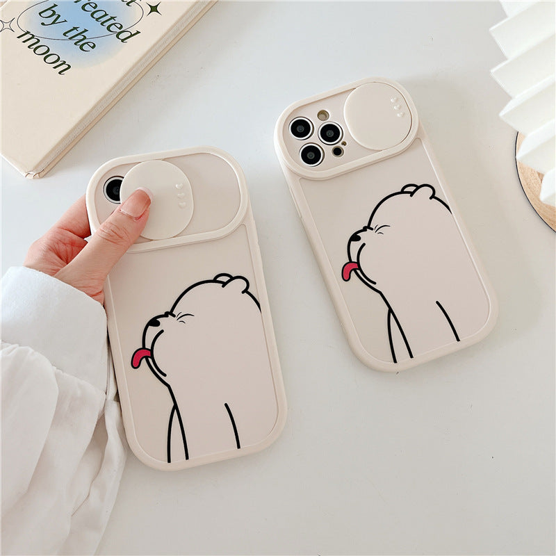 Sliding Window Phone Case Material Suitable Protective Cover Cartoon Painted Tongue-sticking Bear