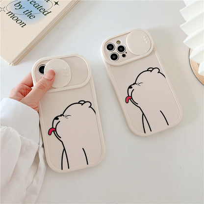 Sliding Window Phone Case Material Suitable Protective Cover Cartoon Painted Tongue-sticking Bear