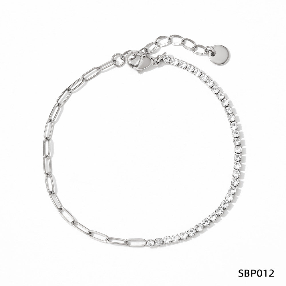 Stainless Steel Zircon Bracelet European And American PVD Vacuum Gold Plated