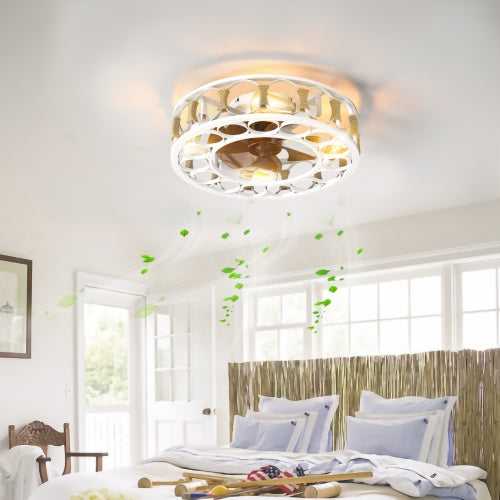 Cage Ceiling Fan With Light Remote Control, Semi-recessed Modern Ceiling Fan, 6 Speed Reversible Blades, 4 LED Bulbs Included
