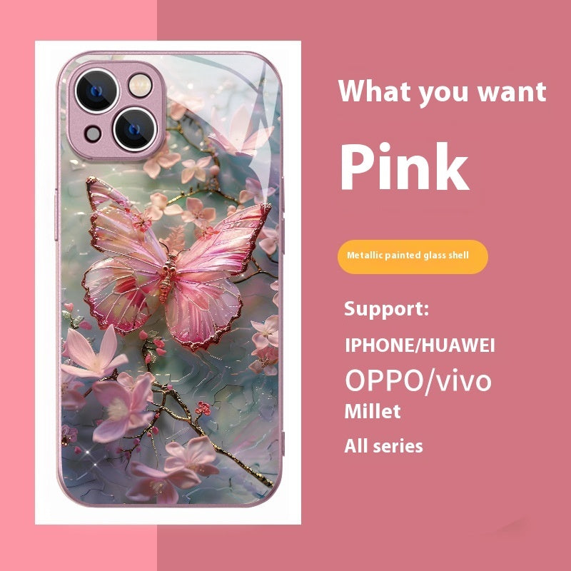 Metallic Paint Glass Stereoscopic Butterfly Phone Case