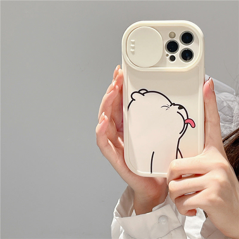 Sliding Window Phone Case Material Suitable Protective Cover Cartoon Painted Tongue-sticking Bear